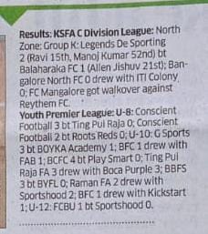Newspaper clipping: KSFA C Division League results, North Zone Group K